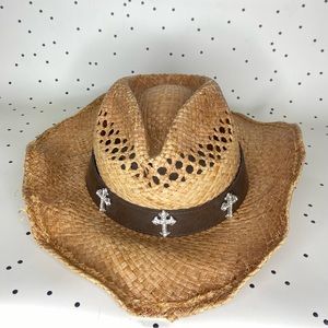 🤎 Conner 🤎 Straw Cowboy Hat with Brown Band and cross details